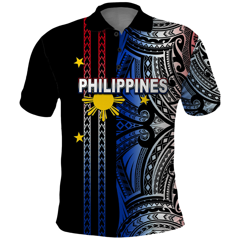 Custom Philippines Polo Shirt Polynesian Tribal Black LT6 - Wonder Print Shop