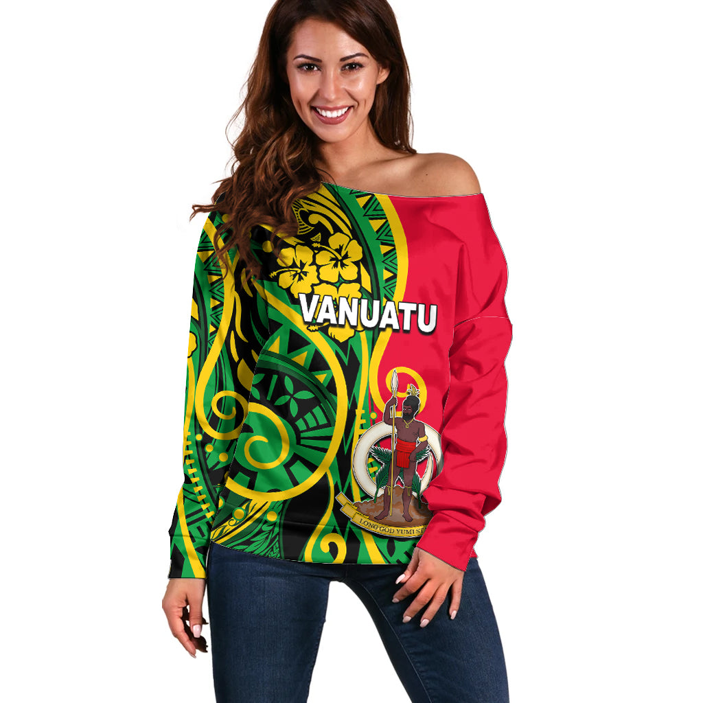 (Custom Personalised) Vanuatu Off Shoulder Sweater Polynesian Patterns LT6 - Wonder Print Shop