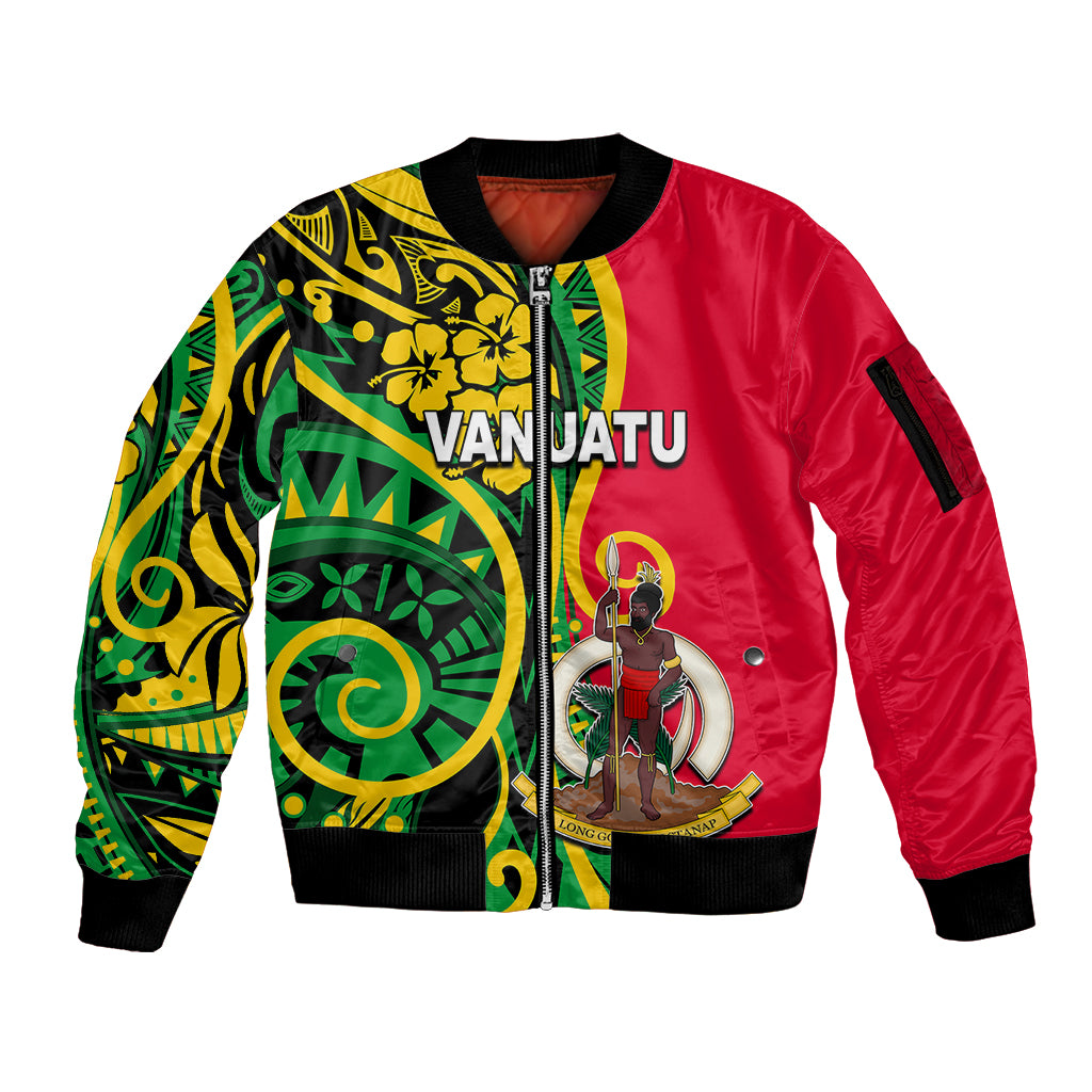 (Custom Personalised) Vanuatu Sleeve Zip Bomber Jacket Polynesian Patterns LT6 - Wonder Print Shop