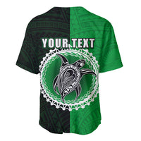 Green and black baseball jersey back with YOUR TEXT and turtle crest