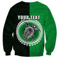 Green and black unisex sweatshirt with large circular graphic and “YOUR TEXT” on back