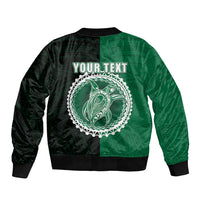 Green and black bomber jacket with ribbed cuffs and large YOUR TEXT back print