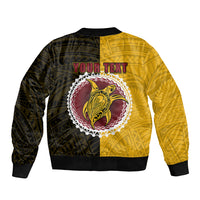Yellow-and-black bomber jacket with ribbed hem and large circular bird graphic on back