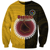 Unisex half-and-half sweatshirt, yellow and black with Manihiki Cook Islands emblem