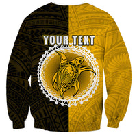 Unisex sweatshirt, split yellow and black with “YOUR TEXT” and large back animal graphic