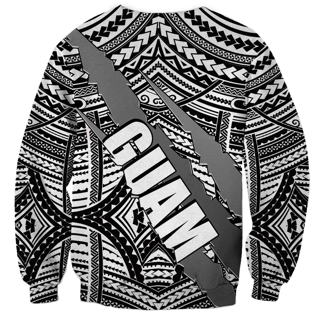 Crewneck sweatshirt in white with black tribal pattern and large claw-style emblem