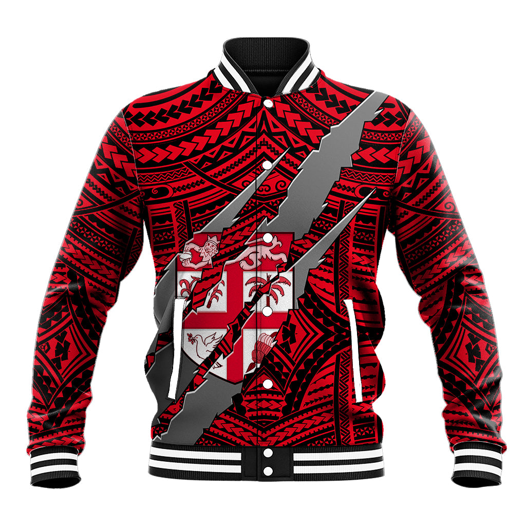 Polynesian Fiji Baseball Jacket with Coat Of Arms Claws Style - Red LT6 - Wonder Print Shop