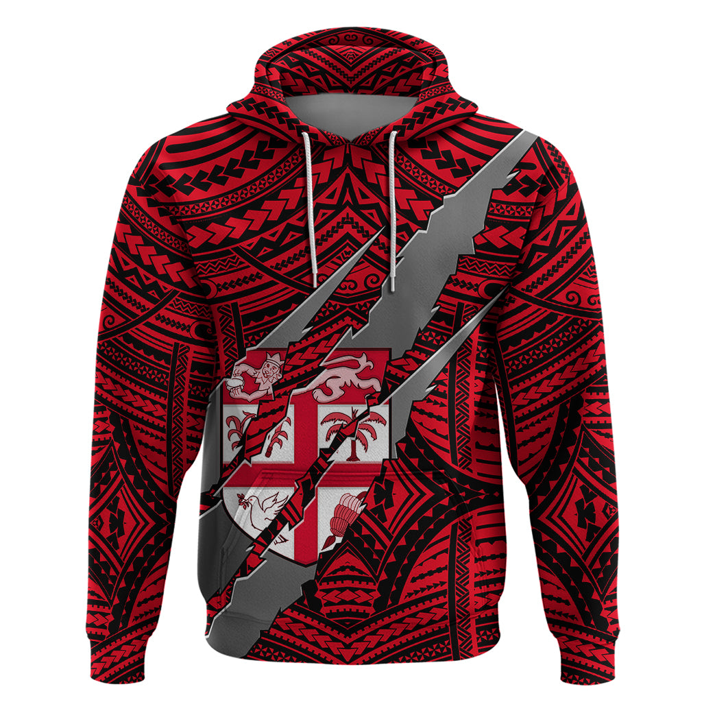 Polynesian Fiji Hoodie with Coat Of Arms Claws Style - Red LT6 - Wonder Print Shop