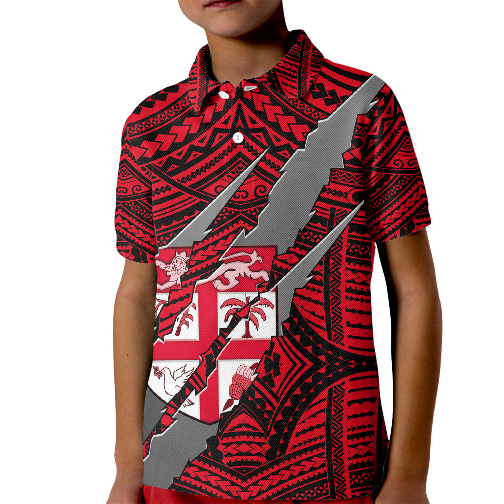 Polynesian Fiji Kid Polo Shirt with Coat Of Arms Claws Style - Red LT6 - Wonder Print Shop