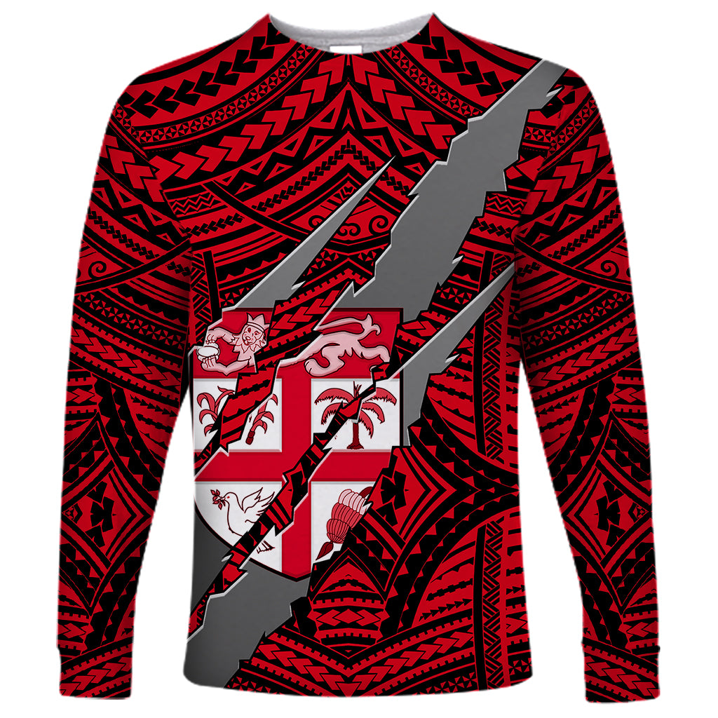 Polynesian Fiji Long Sleeve Shirt with Coat Of Arms Claws Style - Red LT6 - Wonder Print Shop