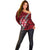 Polynesian Fiji Off Shoulder Sweater with Coat Of Arms Claws Style - Red LT6 - Wonder Print Shop