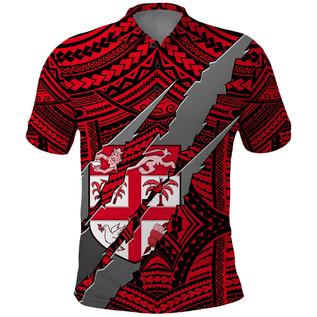 Polynesian Fiji Polo Shirt with Coat Of Arms Claws Style - Red LT6 - Wonder Print Shop