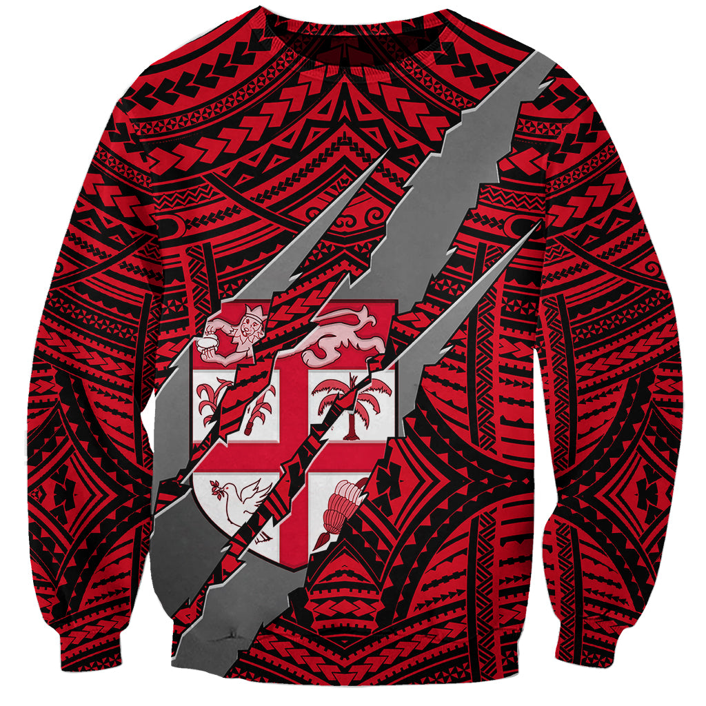 Polynesian Fiji Sweatshirt with Coat Of Arms Claws Style - Red LT6 - Wonder Print Shop