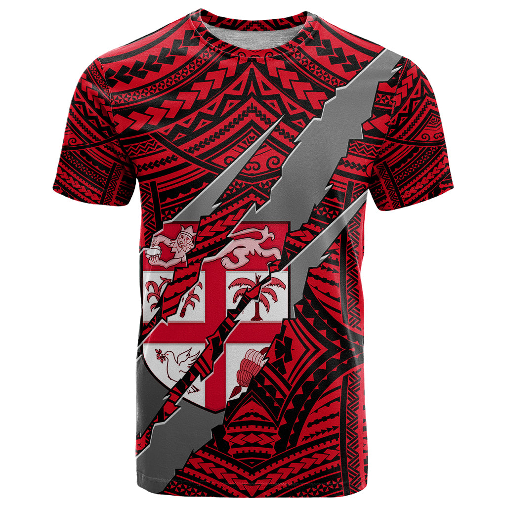 Polynesian Fiji T Shirt with Coat Of Arms Claws Style - Red LT6 - Wonder Print Shop