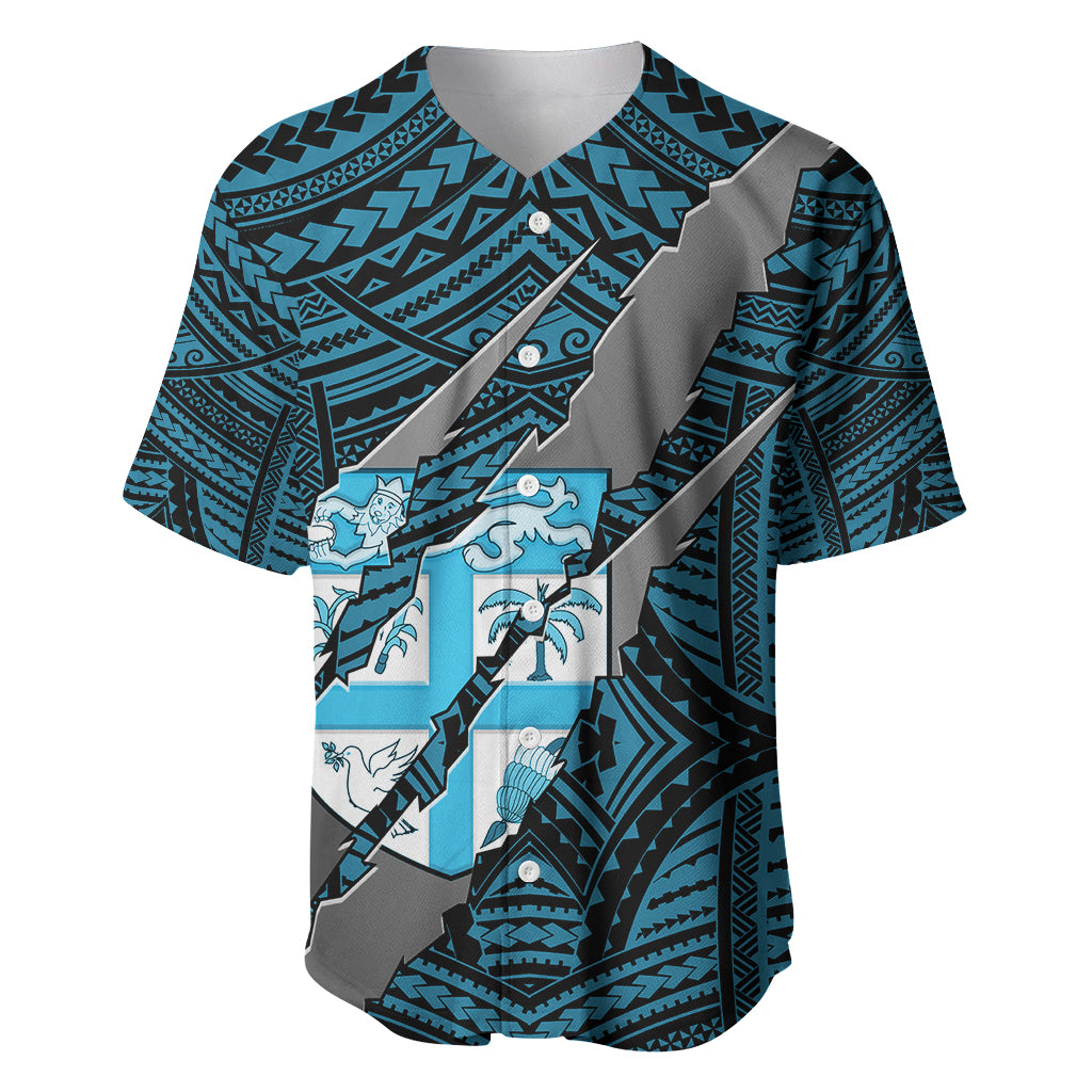 Polynesian Fiji Baseball Jersey with Coat Of Arms Claws Style - Blue LT6 - Wonder Print Shop