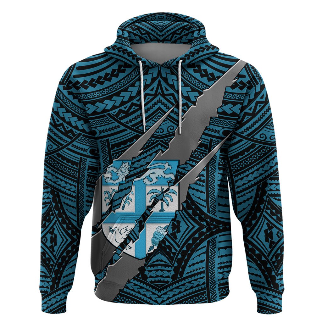 Polynesian Fiji Hoodie with Coat Of Arms Claws Style - Blue LT6 - Wonder Print Shop