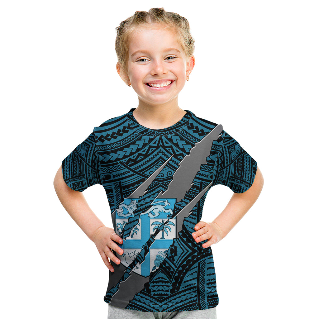 Polynesian Fiji Kid T Shirt with Coat Of Arms Claws Style - Blue LT6 - Wonder Print Shop