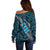 Polynesian Fiji Off Shoulder Sweater with Coat Of Arms Claws Style - Blue LT6 - Wonder Print Shop