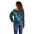 Polynesian Fiji Off Shoulder Sweater with Coat Of Arms Claws Style - Blue LT6 - Wonder Print Shop