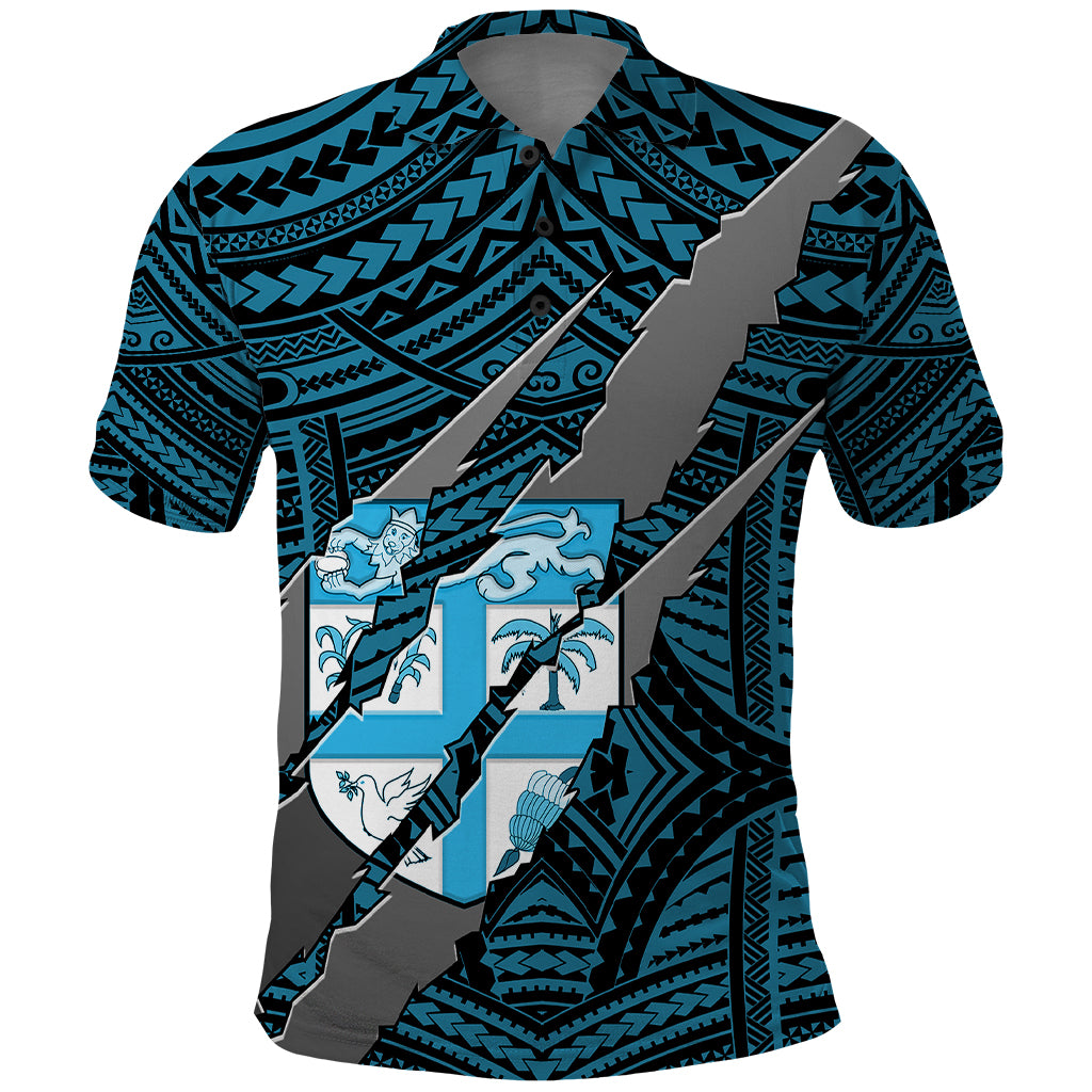 Polynesian Fiji Polo Shirt with Coat Of Arms Claws Style - Blue LT6 - Wonder Print Shop