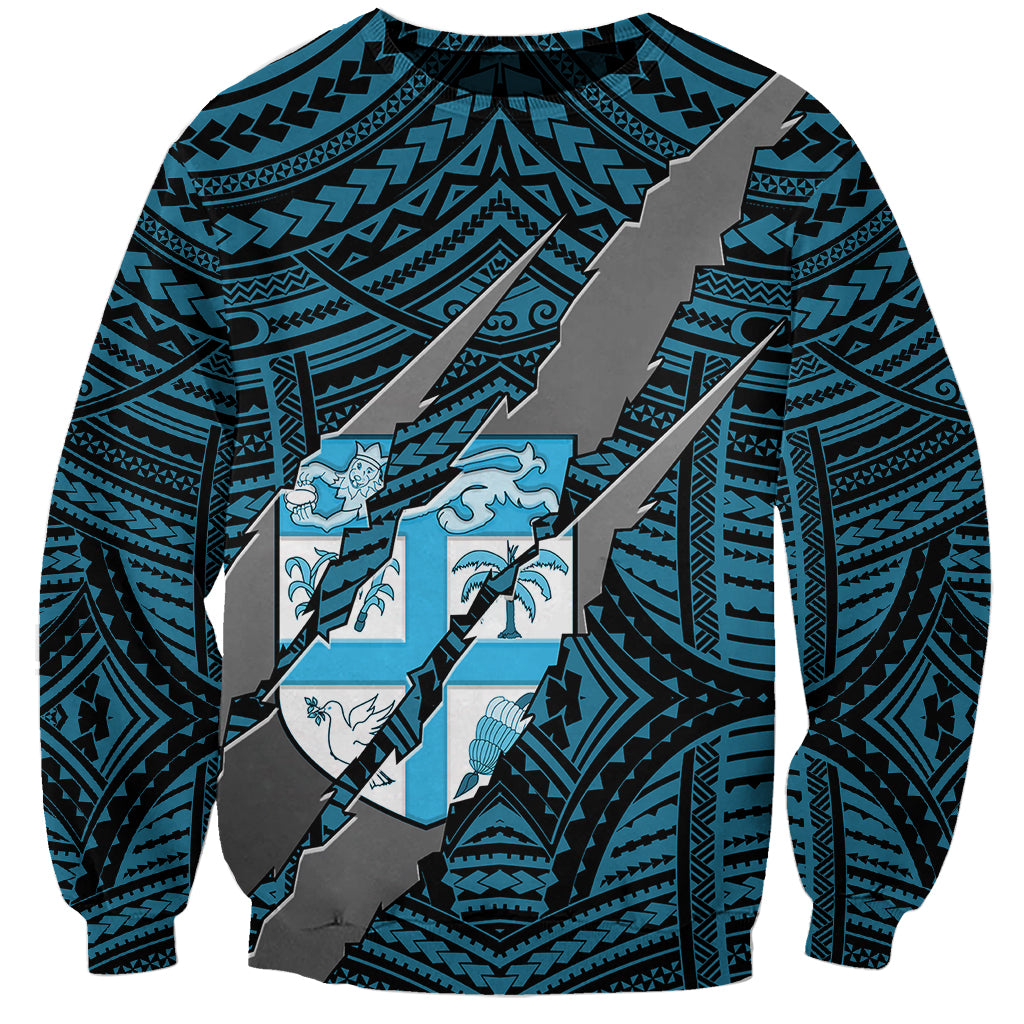 Polynesian Fiji Sweatshirt with Coat Of Arms Claws Style - Blue LT6 - Wonder Print Shop