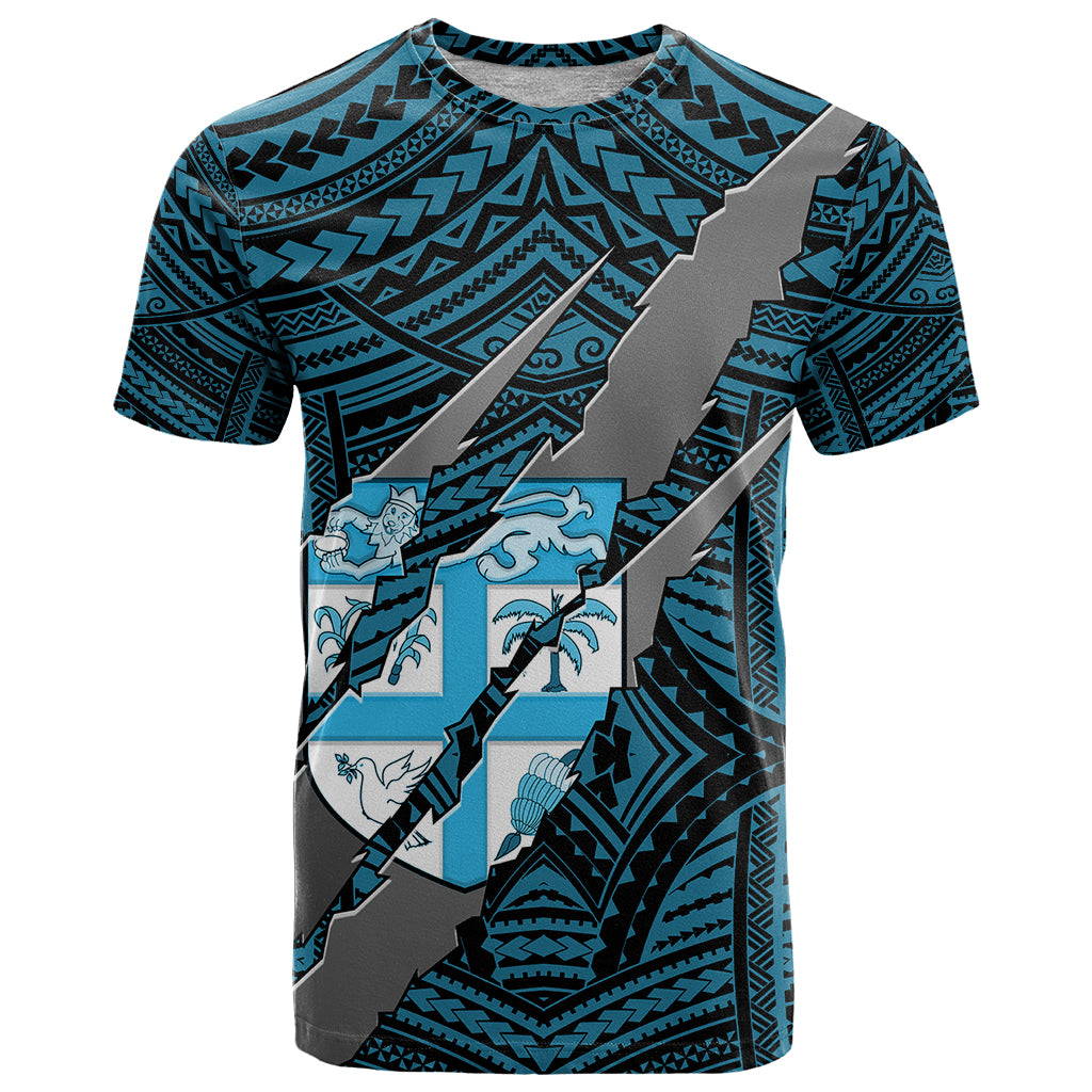 Polynesian Fiji T Shirt with Coat Of Arms Claws Style - Blue LT6 - Wonder Print Shop