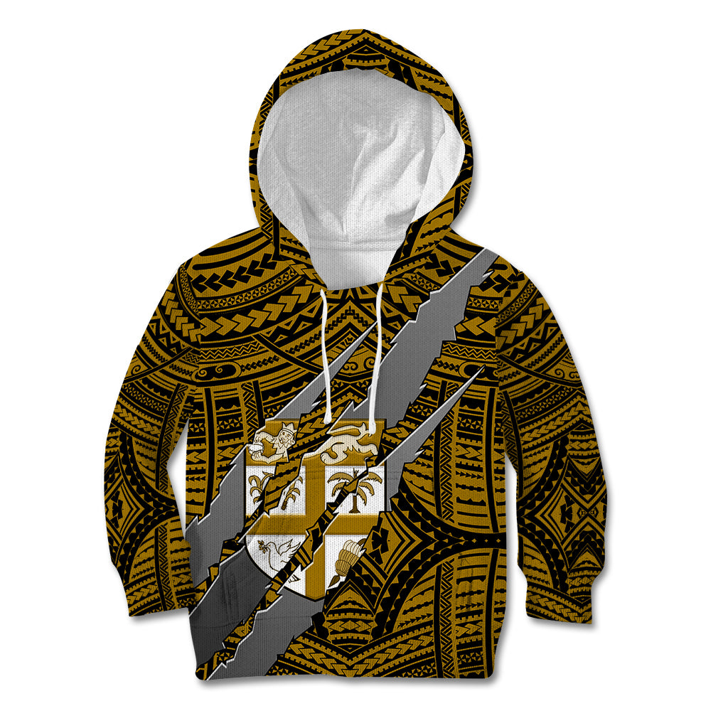 Polynesian Fiji Kid Hoodie with Coat Of Arms Claws Style - Gold LT6 - Wonder Print Shop