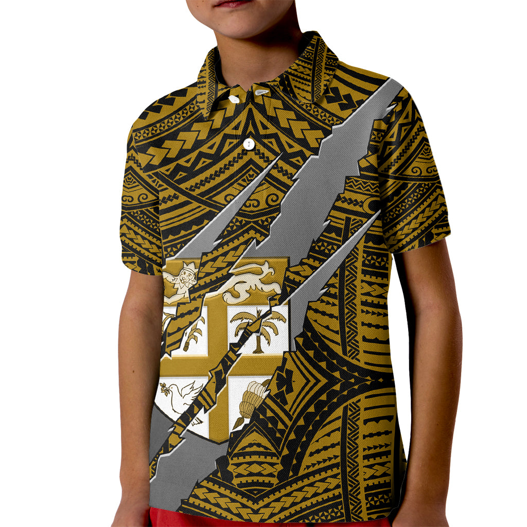 Polynesian Fiji Kid Polo Shirt with Coat Of Arms Claws Style - Gold LT6 - Wonder Print Shop