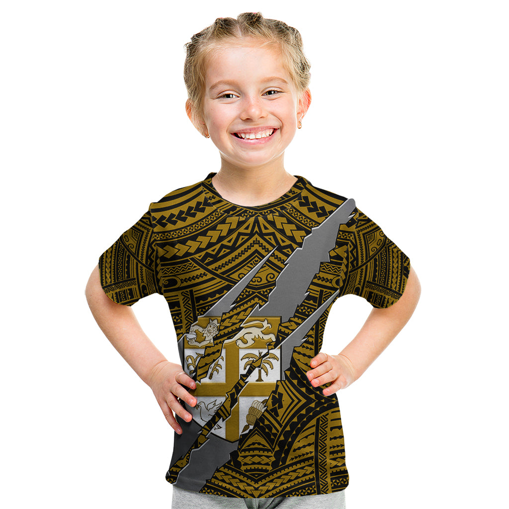 Polynesian Fiji Kid T Shirt with Coat Of Arms Claws Style - Gold LT6 - Wonder Print Shop