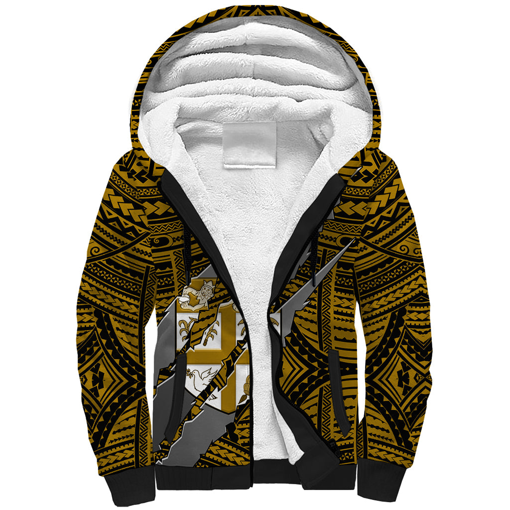 Polynesian Fiji Sherpa Hoodie with Coat Of Arms Claws Style - Gold LT6 - Wonder Print Shop