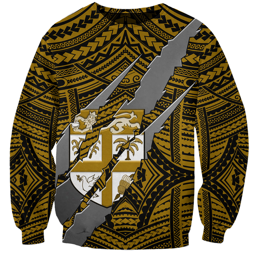 Polynesian Fiji Sweatshirt with Coat Of Arms Claws Style - Gold LT6 - Wonder Print Shop