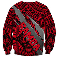 Red Polynesian sweatshirt with tribal pattern and large claw graphic down back