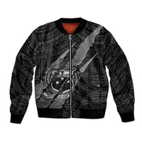Unisex black bomber jacket with full-zip front and large coat-of-arms claw graphic