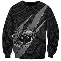 Black unisex sweatshirt with coat of arms claw graphic and Polynesian pattern