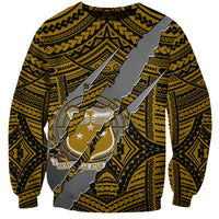 Gold and black crewneck sweatshirt with large coat-of-arms claw emblem front