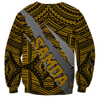 Gold and black crewneck sweatshirt with coat-of-arms claw graphic and tribal pattern
