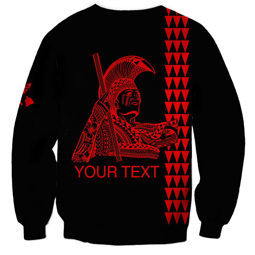 Black crewneck sweatshirt with red warrior graphic and YOUR TEXT