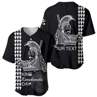 Black baseball jersey front and back with white Kamehameha graphic