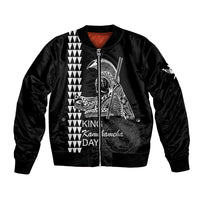 Black bomber jacket with front zipper and warrior graphic panel
