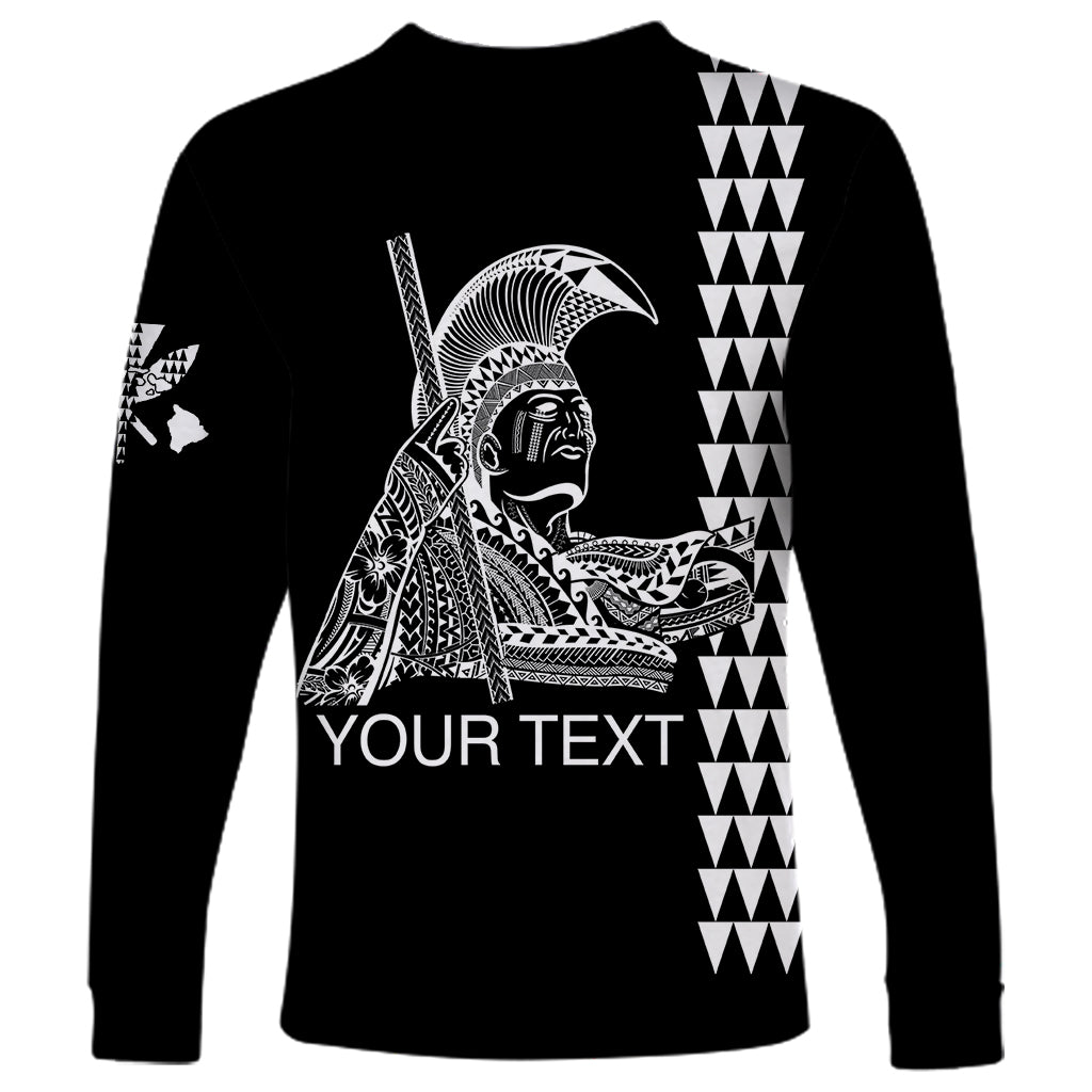 Black long-sleeve shirt with Kamehameha figure, vertical triangle pattern, and Your Text