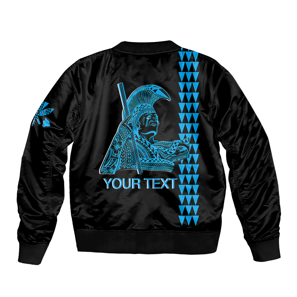Custom Hawaii bomber jacket, black with blue back graphic and "YOUR TEXT"