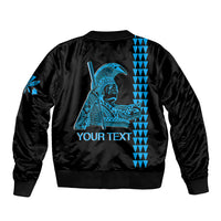 Custom Hawaii bomber jacket, black with blue back graphic and "YOUR TEXT"