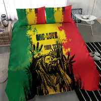 Reggae grunge bedding set with green, red, yellow center graphic and two pillowcases