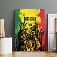 Framed canvas wall art reggae portrait with 'YOUR TEXT' and palm frond accents