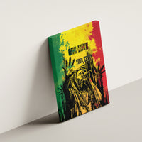 Framed canvas wall art with reggae street-style portrait and 'YOUR TEXT' hand gesture