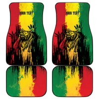 Set of four personalized car mats with red, green, and yellow reggae grunge print