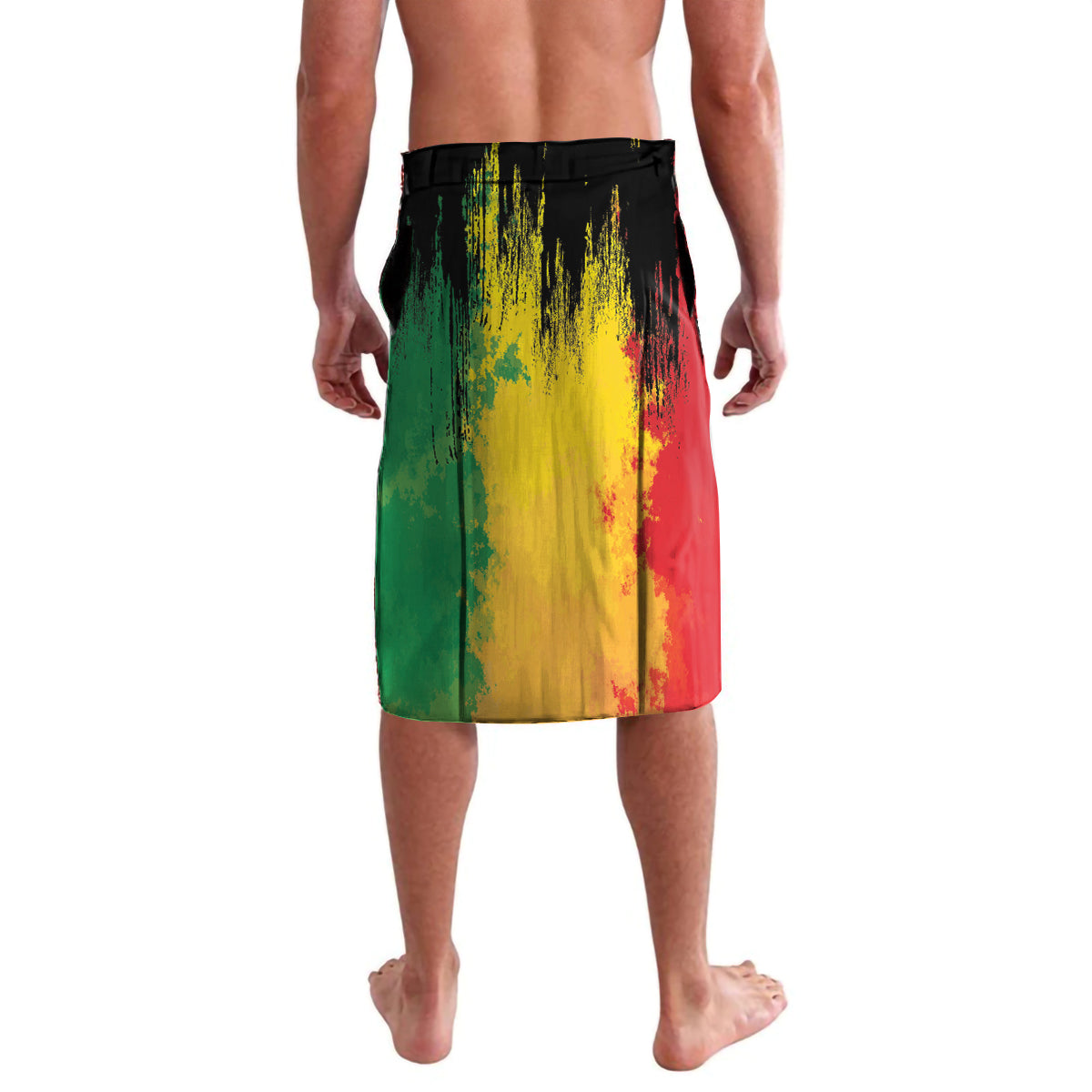 Personalized lavalava shorts with dark reggae grunge print and black elastic waistband
