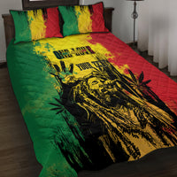 Reggae grunge quilt bed set with green, yellow, red panels and bold black graphic