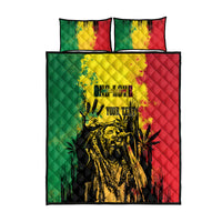 Reggae grunge quilt bed set with quilt and two pillowcases; green/yellow/red with black print