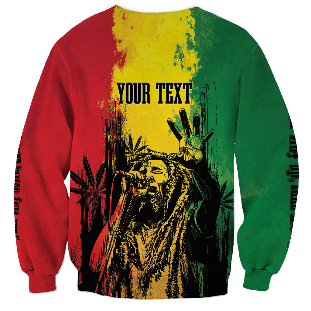 Personalized sweatshirt with back 'YOUR TEXT' print and reggae grunge graphic, crew neck